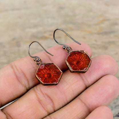 Carved Red Onyx Copper Earrings