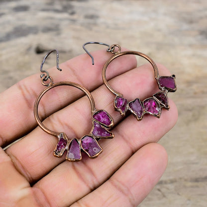 Pink Rough Tourmaline and Copper Earrings