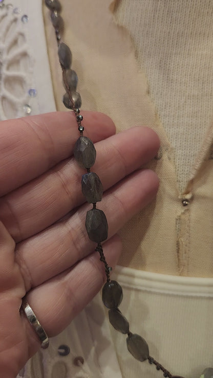 Large Bead - Crochet Layering Necklace - Labradorite Beads