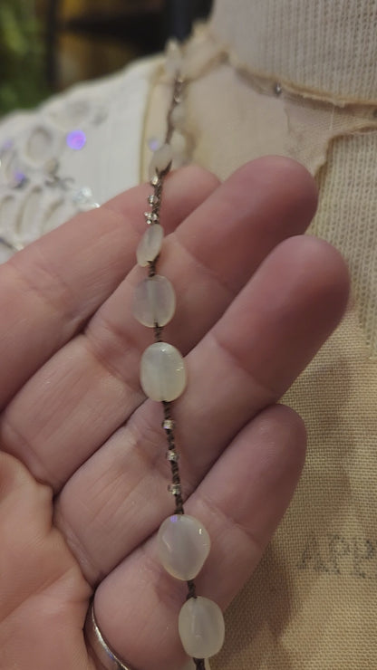 Large Bead - Crochet Layering Necklace - Moonstone Beads