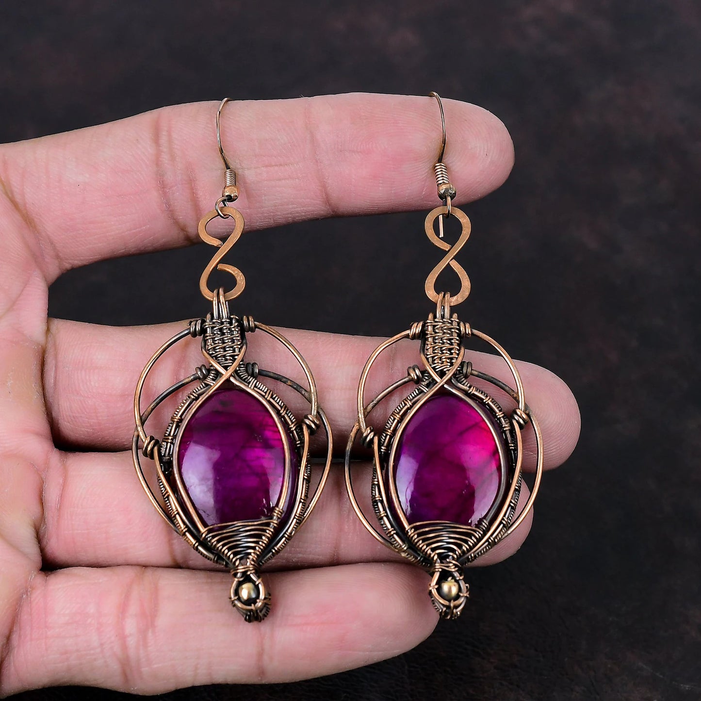 Purple Fire Labradorite and Copper Earrings