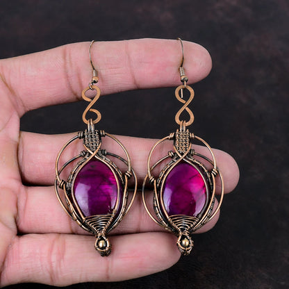 Purple Fire Labradorite and Copper Earrings