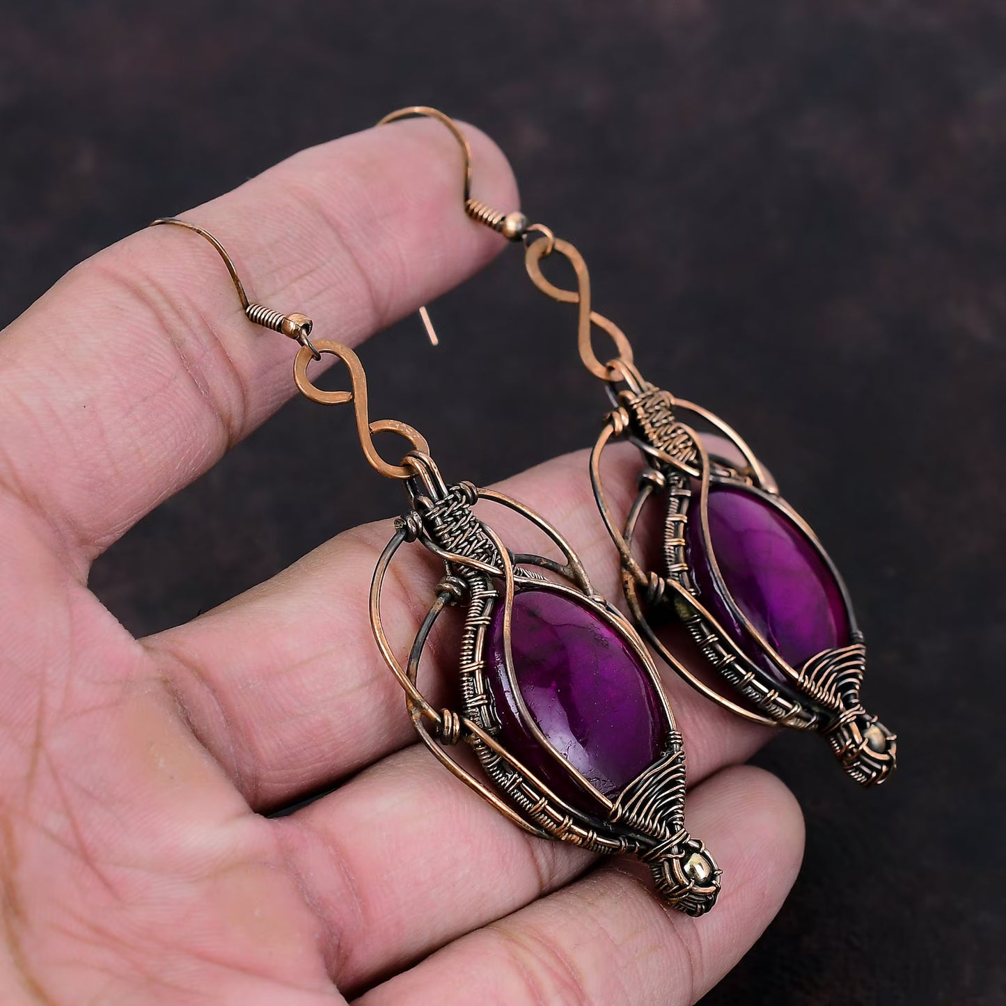 Purple Fire Labradorite and Copper Earrings