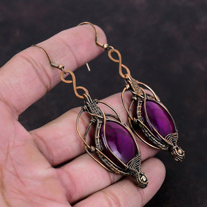 Purple Fire Labradorite and Copper Earrings