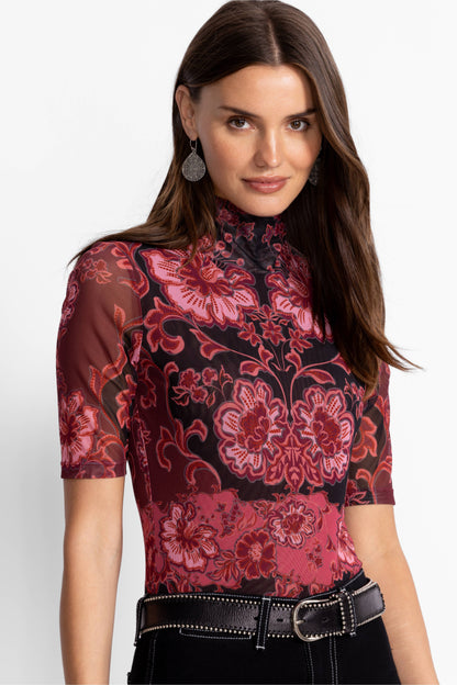 Mesh Elbow Sleeve Mock Neck - Scilla