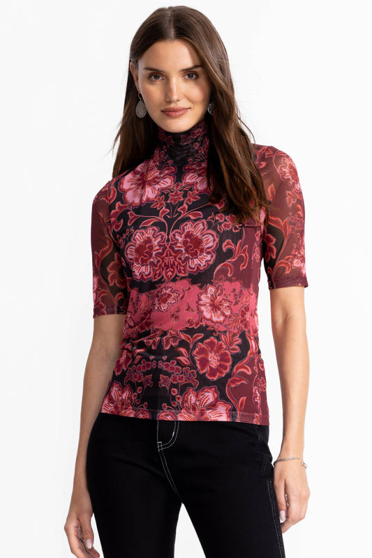 Mesh Elbow Sleeve Mock Neck - Scilla