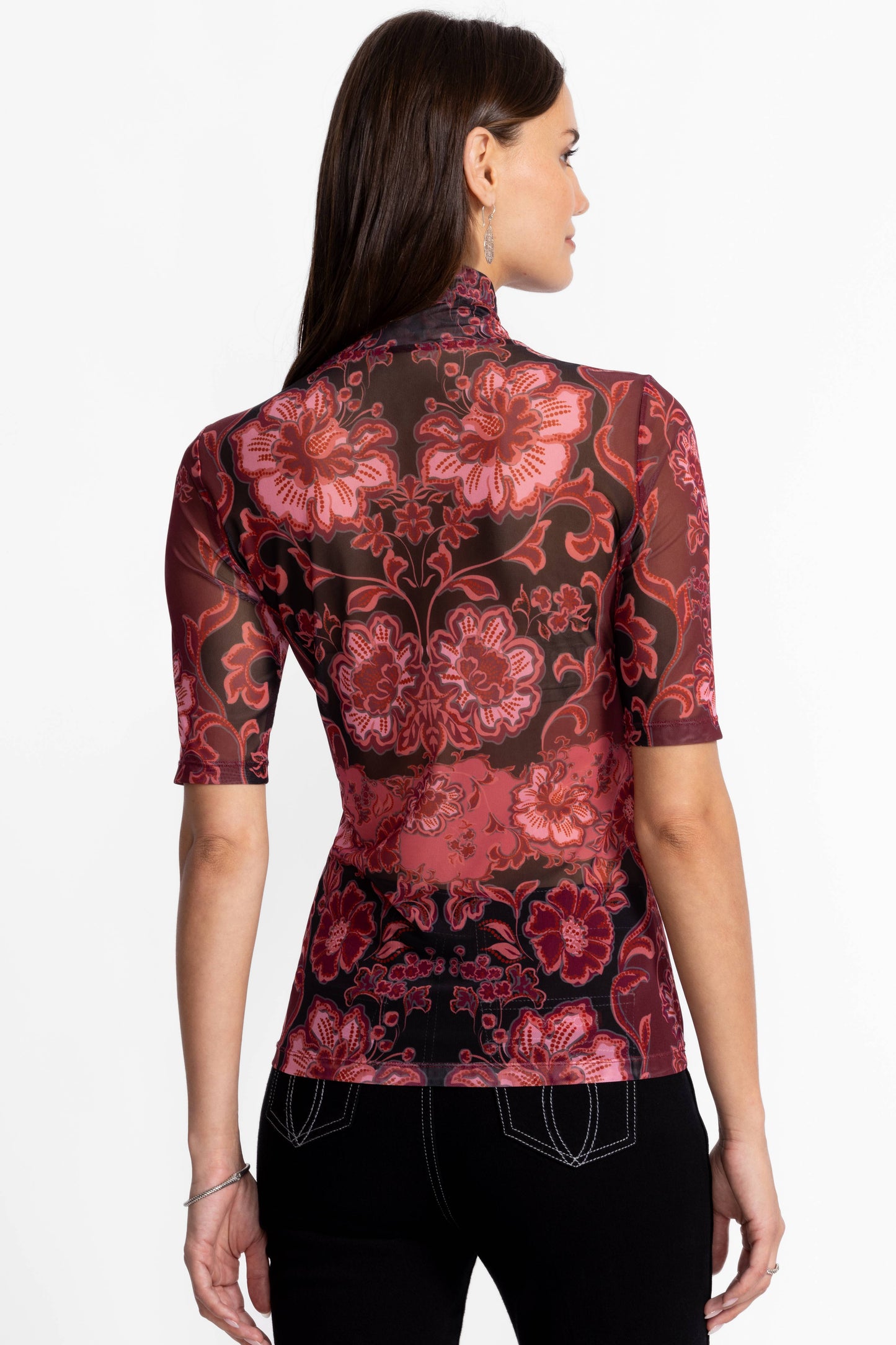 Mesh Elbow Sleeve Mock Neck - Scilla