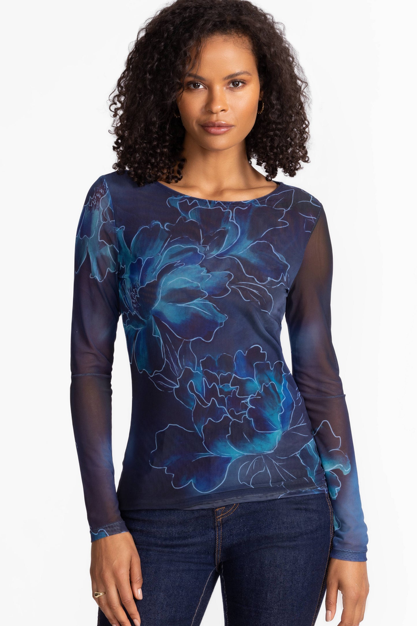 Long Sleeve Boat Neck Mesh Tee - Athena