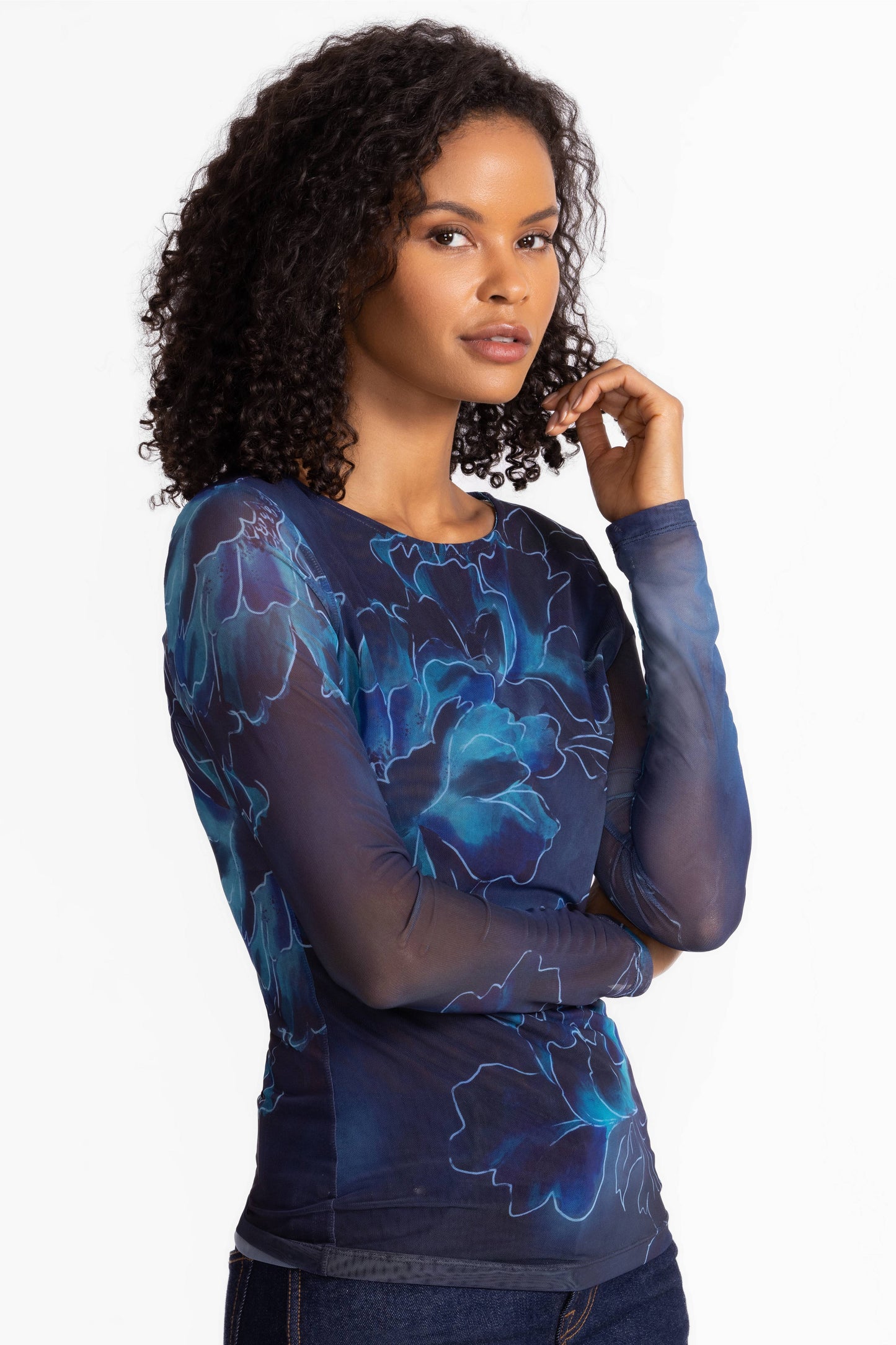 Long Sleeve Boat Neck Mesh Tee - Athena
