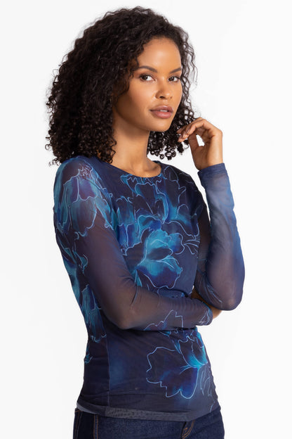 Long Sleeve Boat Neck Mesh Tee - Athena
