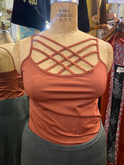 Plus Seamless Cross Front Cami - Dark Rust