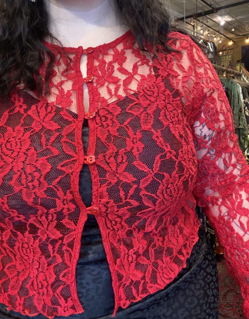 Mae Deadstock Lace Cardigan - Plus Size / Red - La De Da
