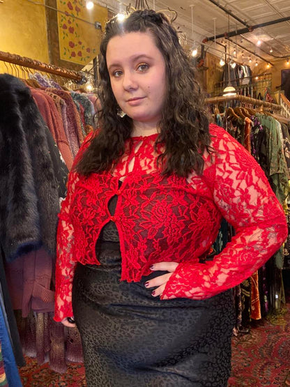 Mae Deadstock Lace Cardigan - Plus Size / Red - La De Da