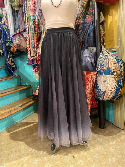 Ombre Black and Grey Sheer Sequin Tulle Skirt