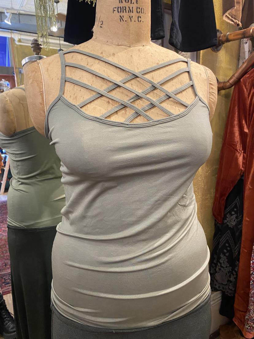 Plus Seamless Triple Cross Front Cami - Light Olive