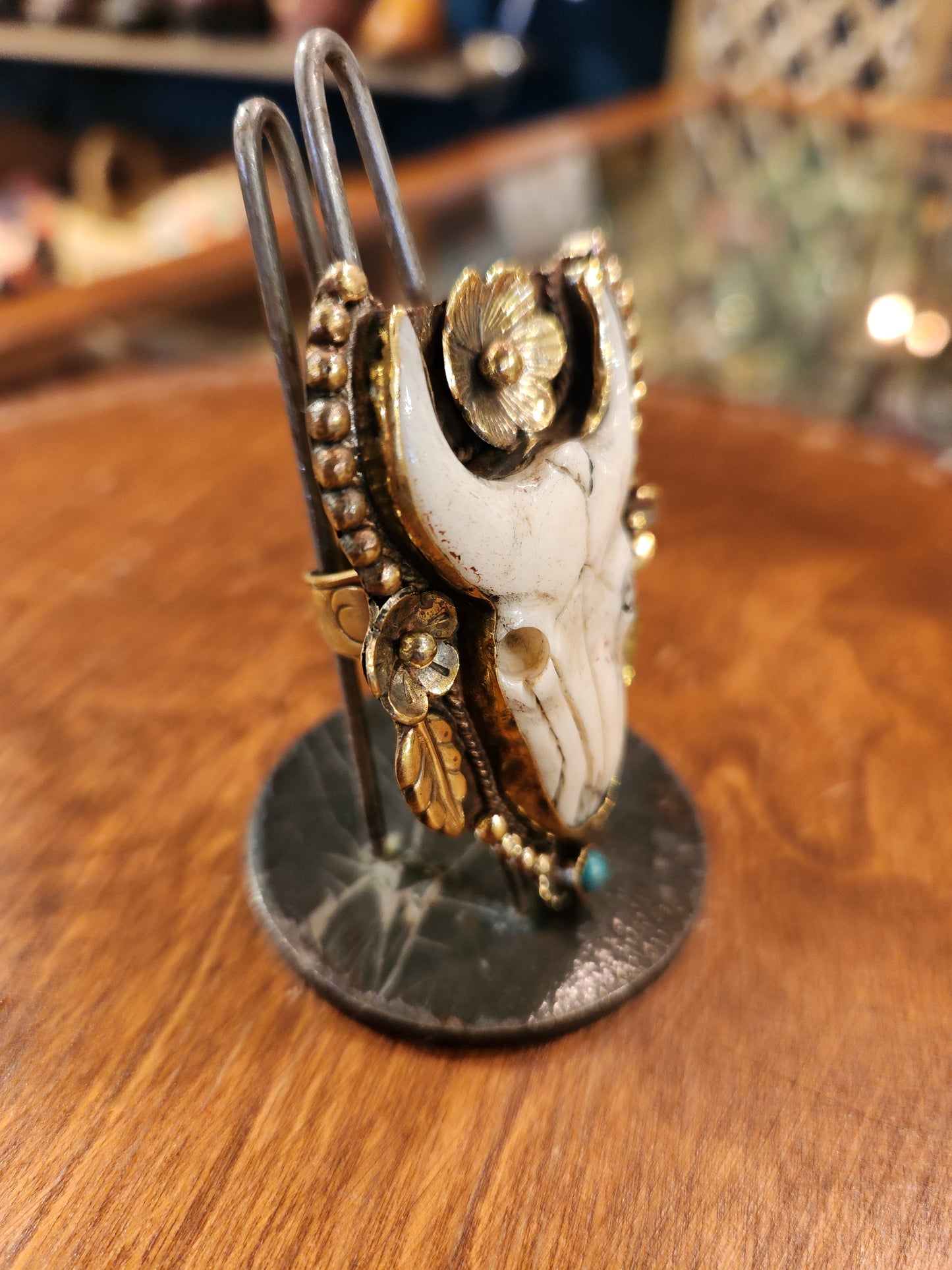 Carved Bone Cow Skull Ring