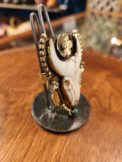 Carved Bone Cow Skull Ring