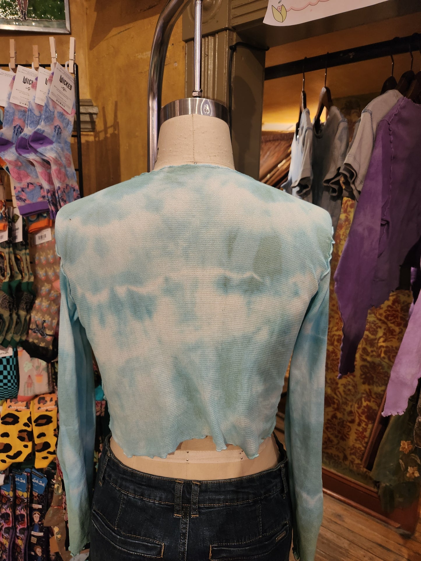 Hand Dyed 'Cutloose' Mesh Top - Blue