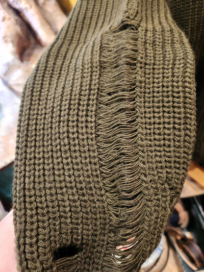 Men's Distressed Sweater - Khaki Green