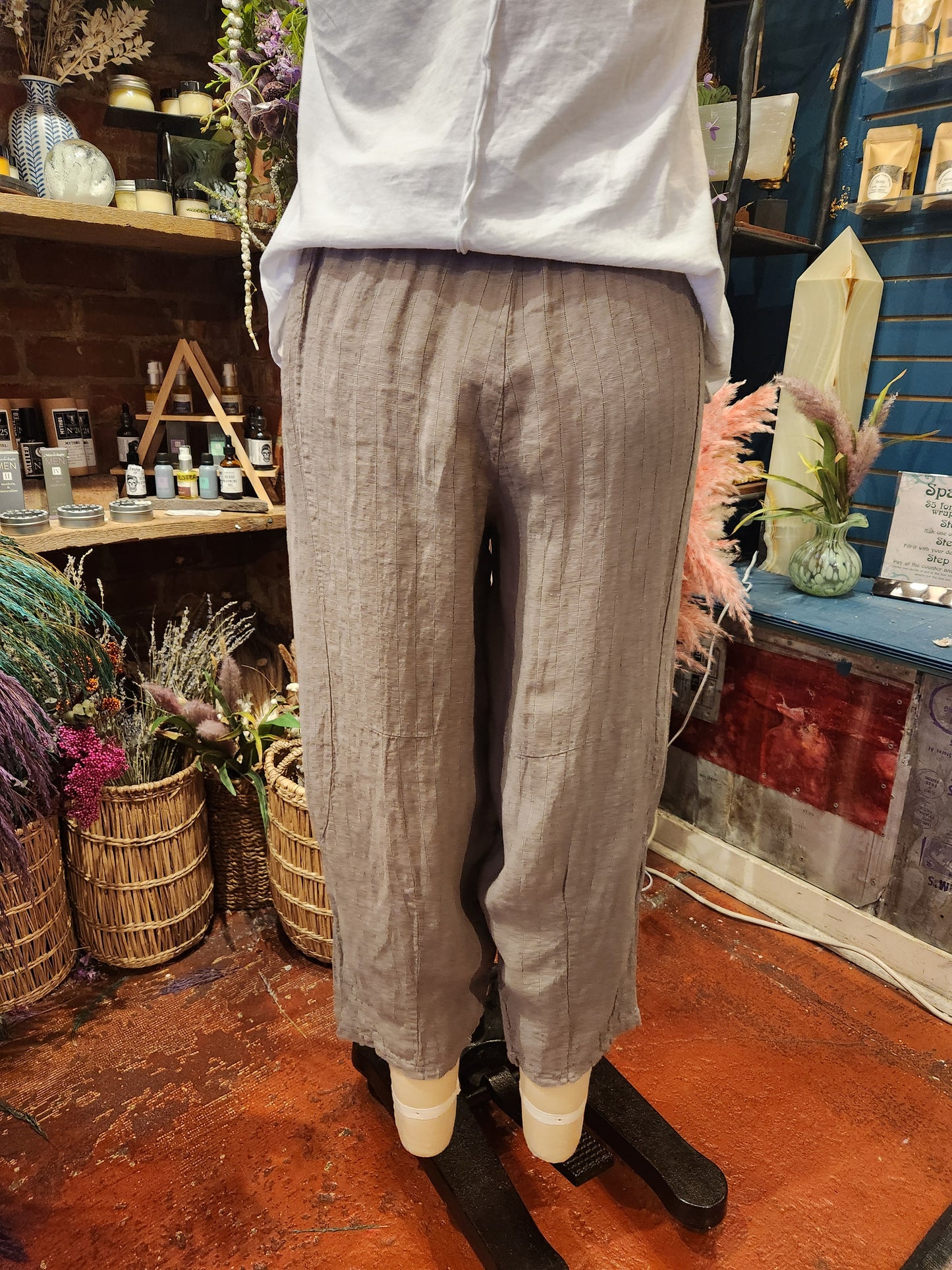 Linen Pinstripe Barrel Pants ( multiple colors available )