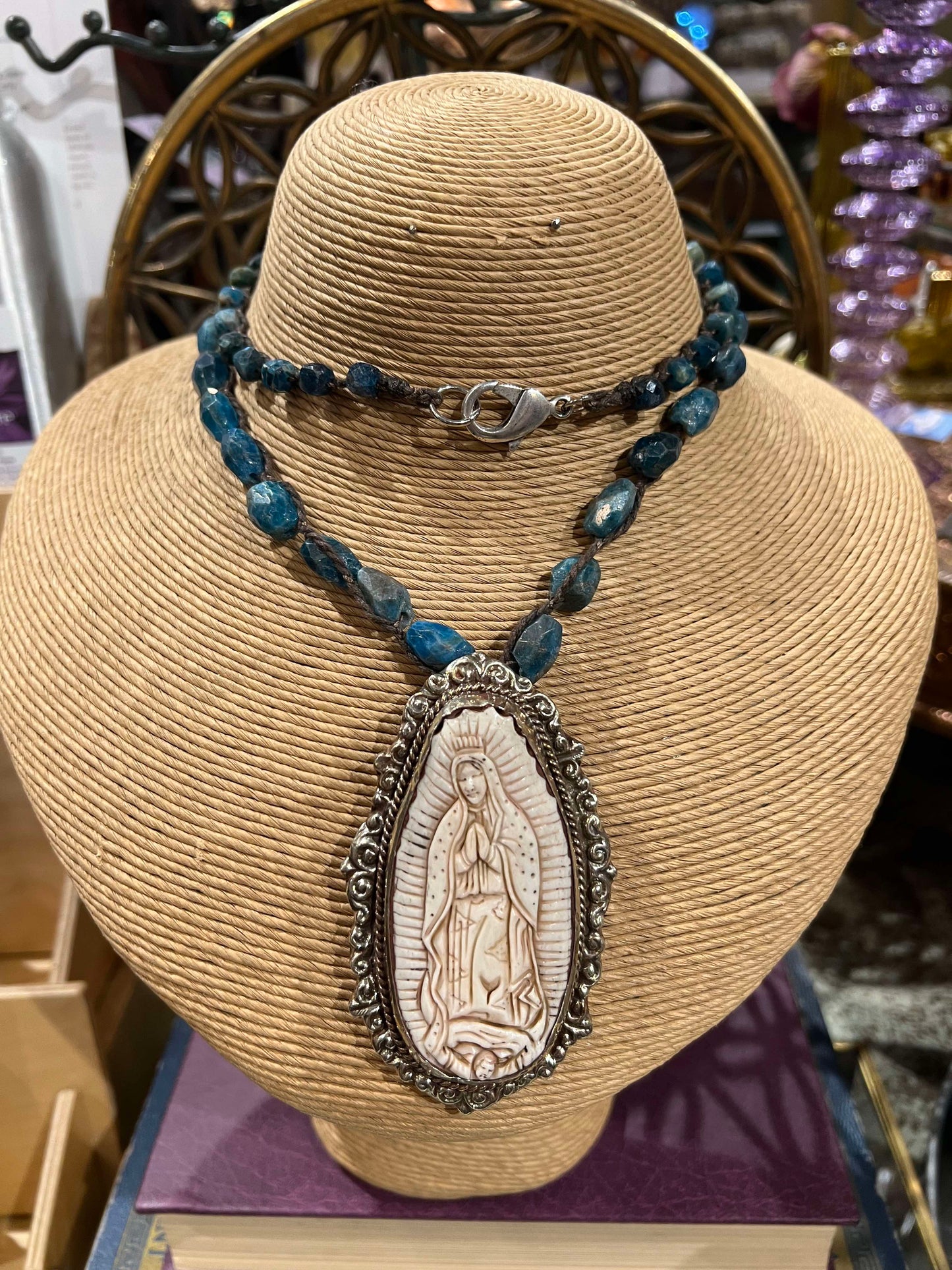 Tourmaline Carved Mary Necklace