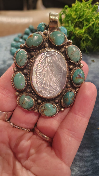 Turquoise Pearl Madonna Necklace