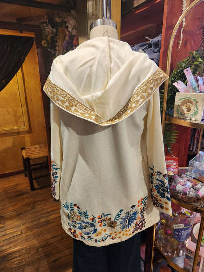 Embroidered Floral Open-Front Jacket