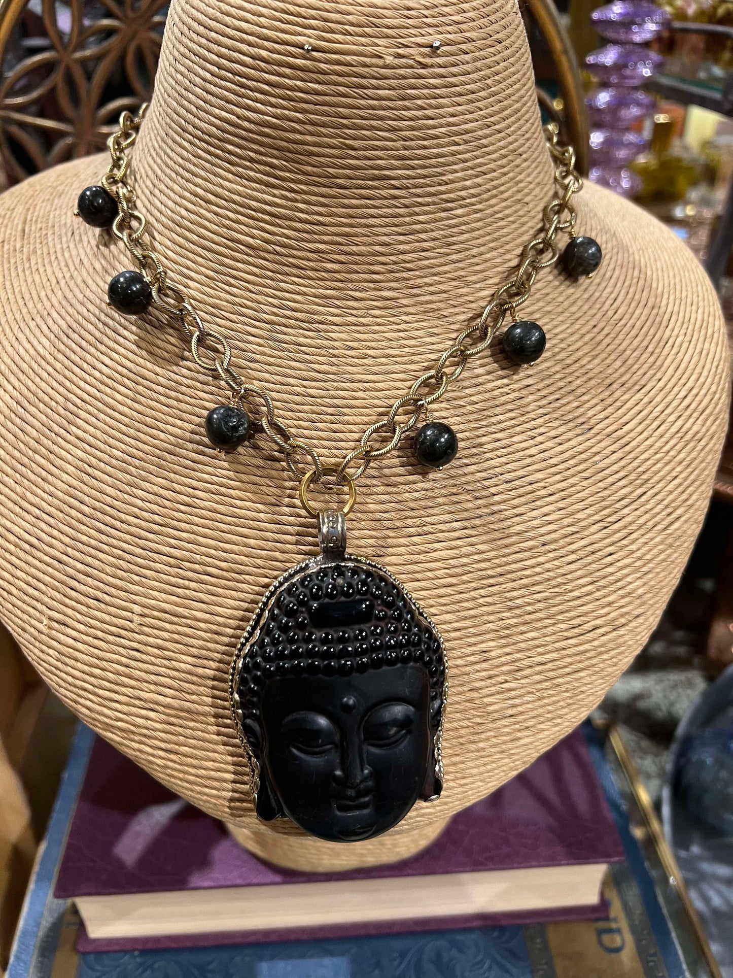 Black Glass Buddha Necklace