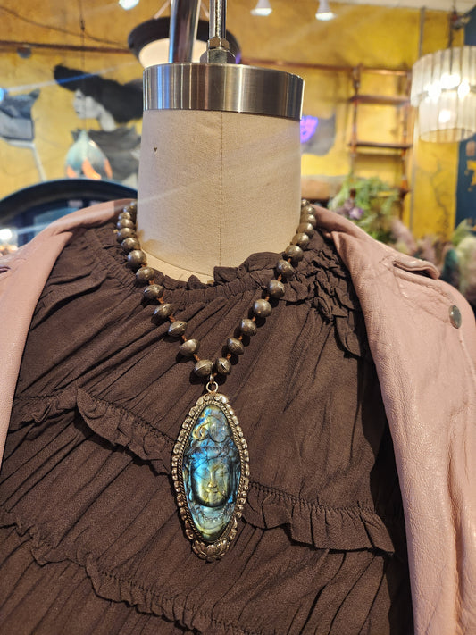 Buddha Carved Labradorite Necklace