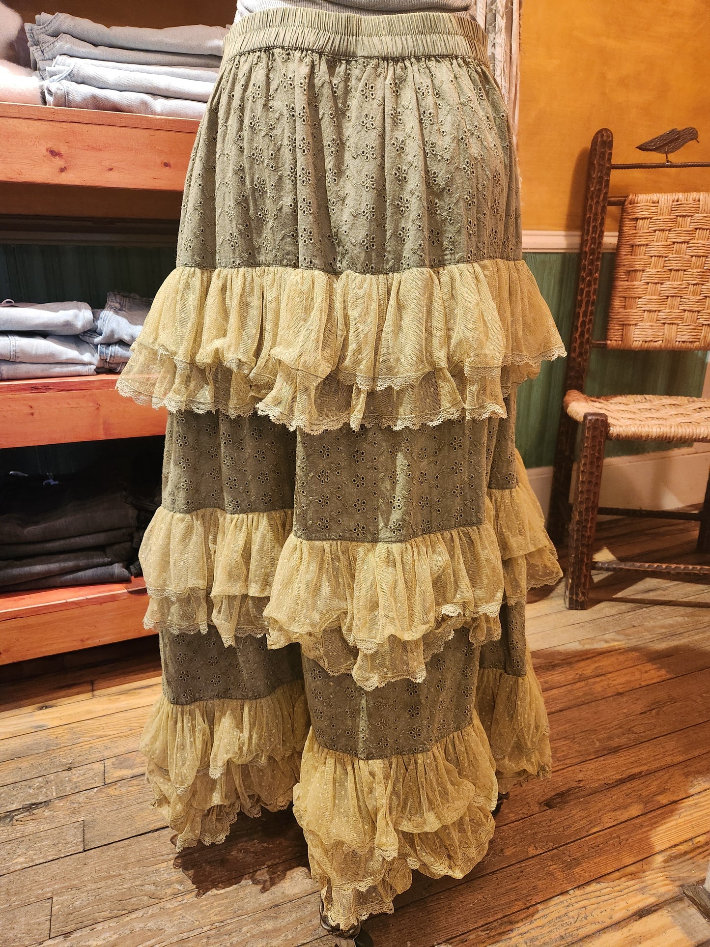 Lace Tier Skirt - Vintage Green