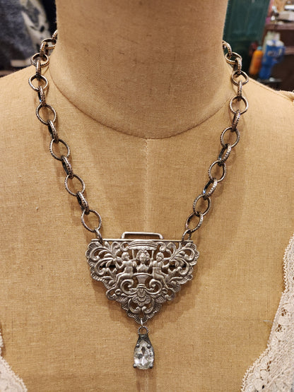 OOAK Vintage Sterling Plated Chain with Vintage Victorian Sash Belt