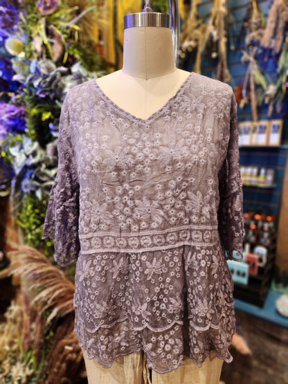 Vintage Embroidered Lace Cotton Blouse - One Size