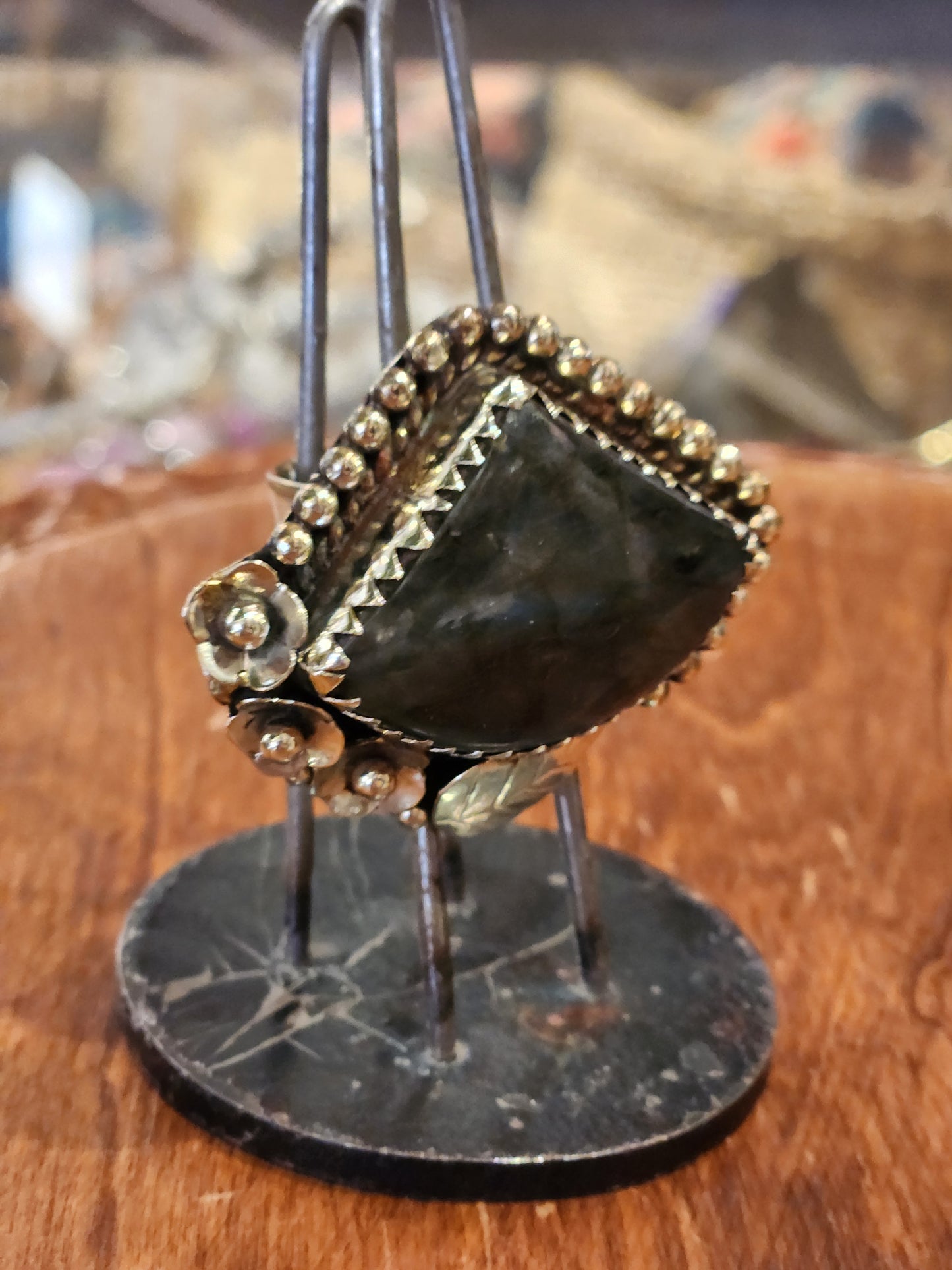 Rounded Triangle Labradorite Ring