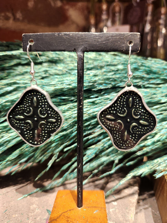 *KC-68 Round VanGogh Glass Earring ( Green)