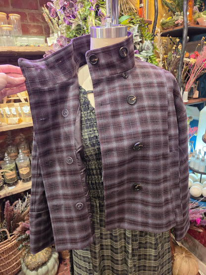 Brown/Blue Funnel Neck Short Coat