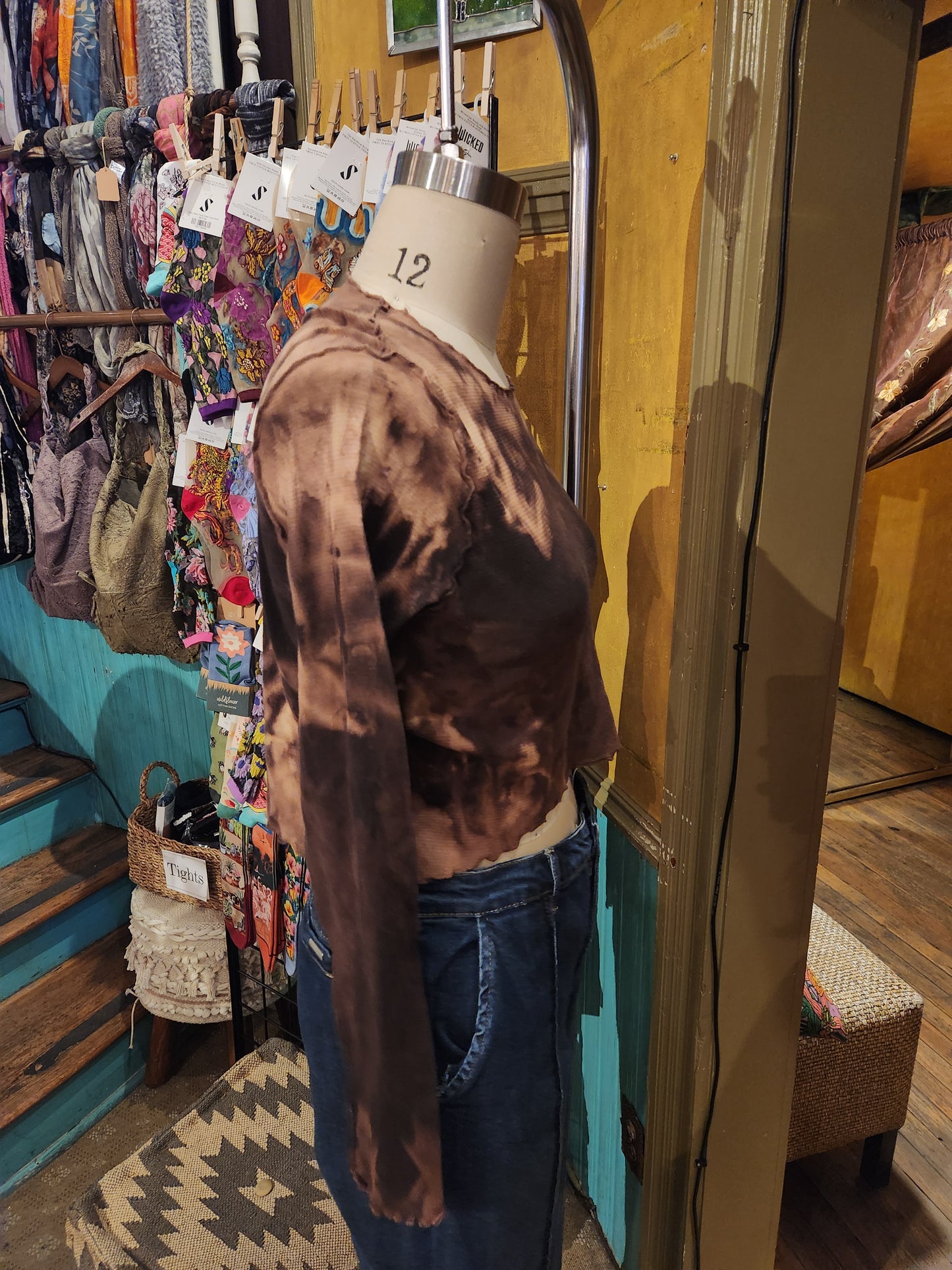 Hand Dyed 'Cutloose' Mesh Top - Chocolate