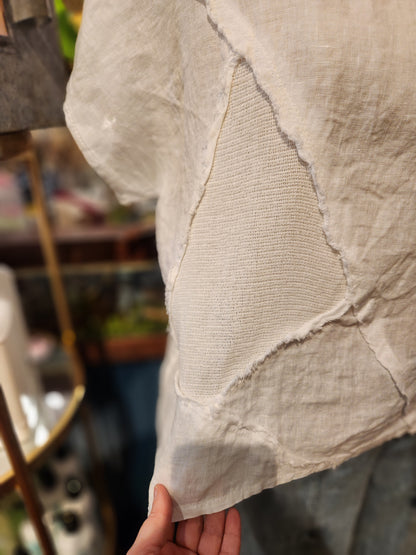 Wide Neck Frayed Linen Top