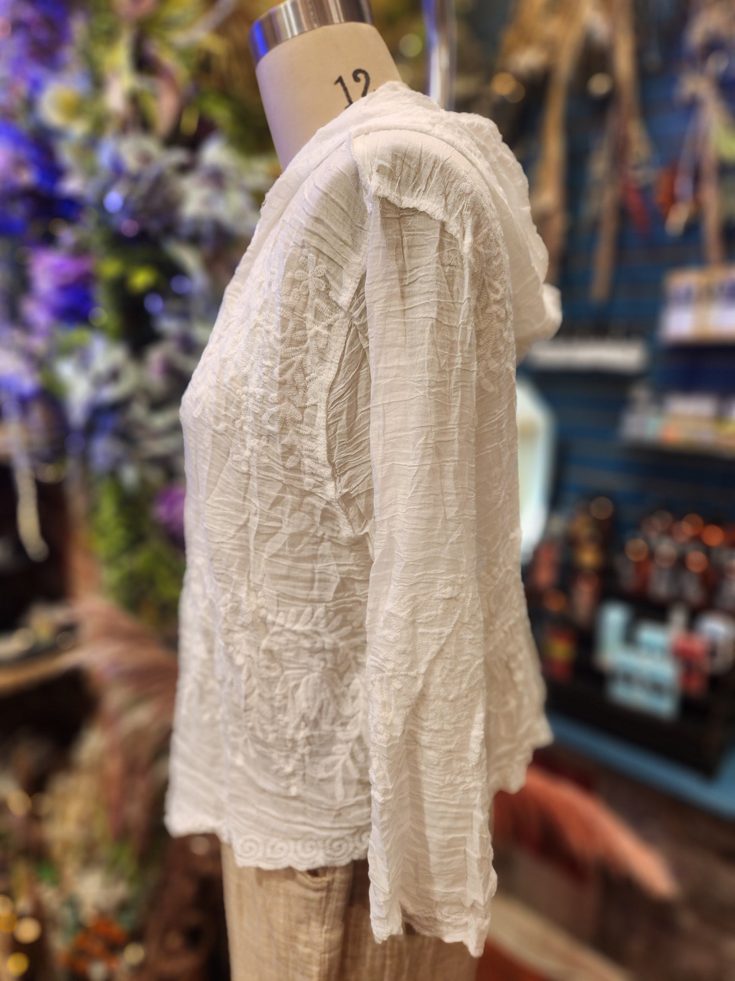 Embroidered Lace Button Up Blouse - One Size
