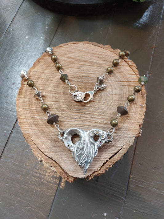 Fine Silver Swans W/ Clay & Roman Glass Beads Chain Necklace *425N-20