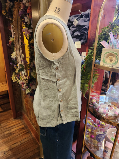 Linen Sleeveless Blouse with Side Buttons