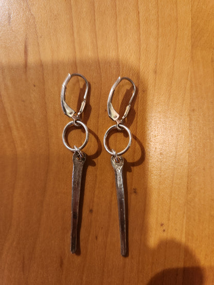 Flat Long Charm Earrings - Sterling Silver