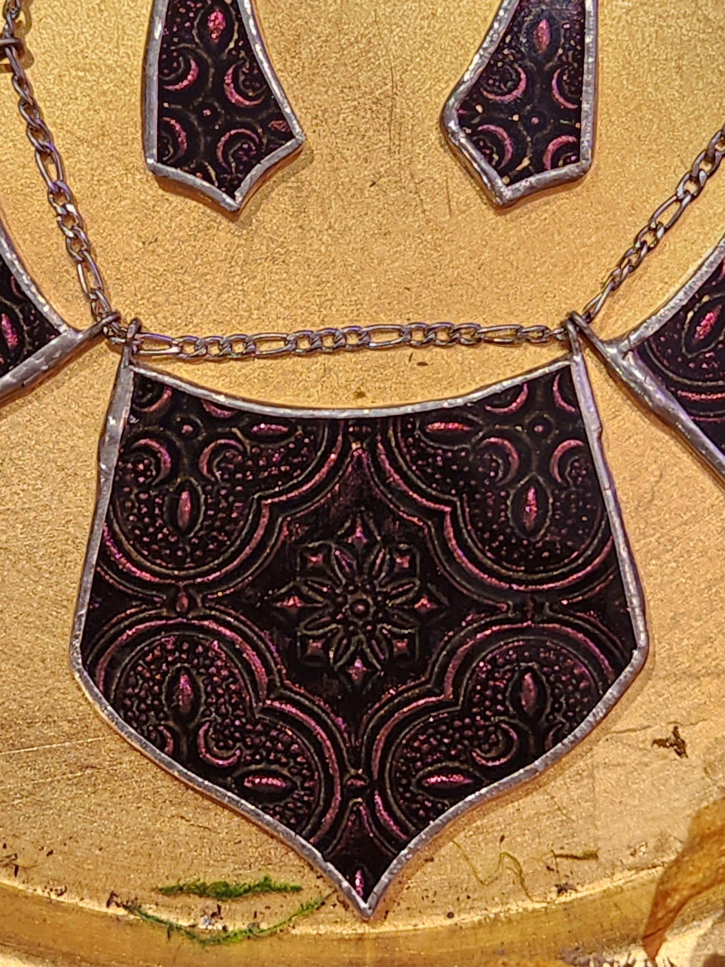 Pink Van Gogh Glass Necklace & Earrings Set - *KC37