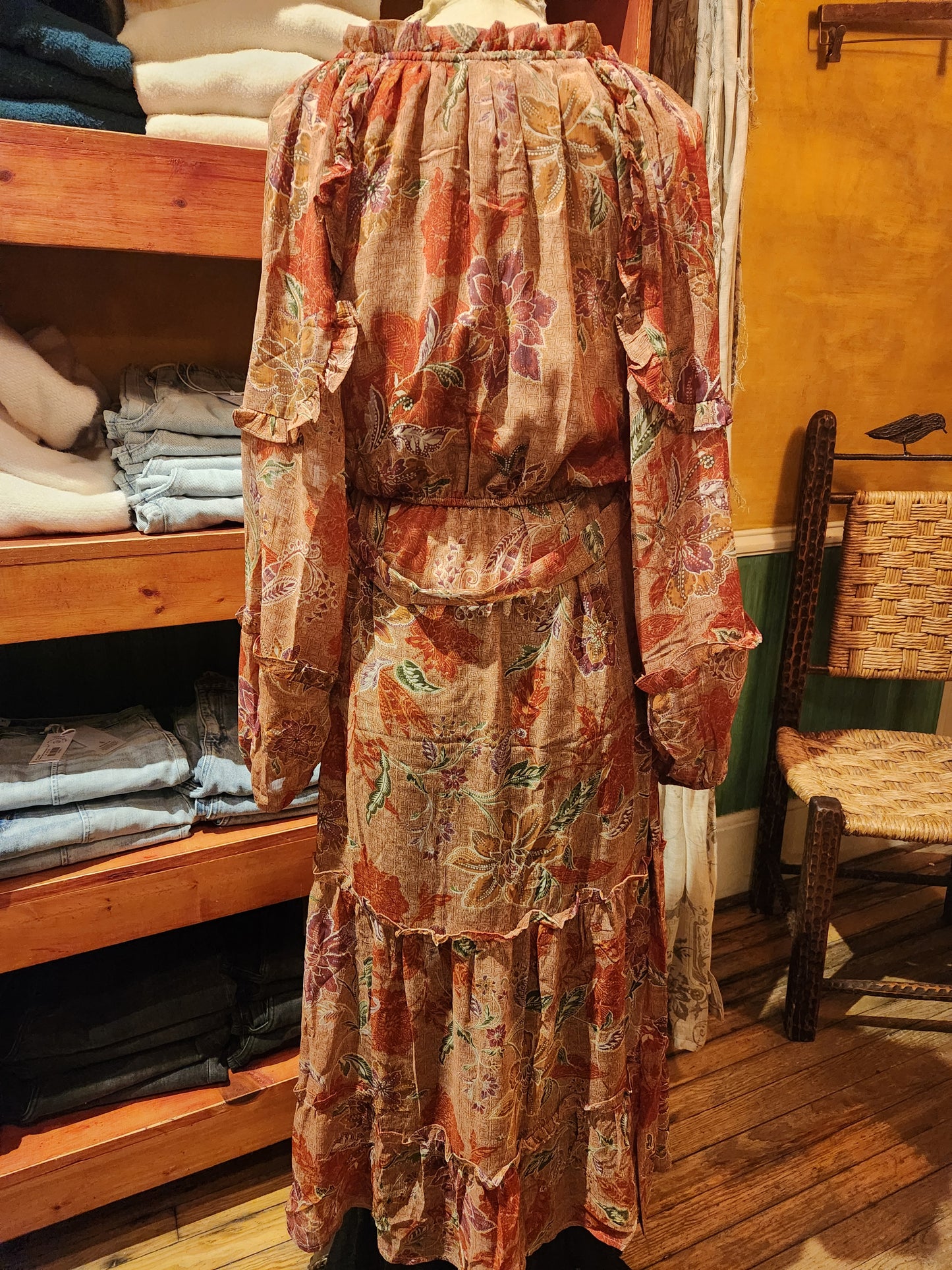 Chiffon Floral Tie Front Midi Dress - Dusty Pink