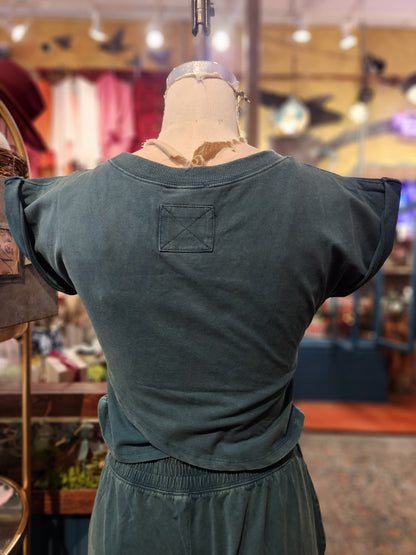 Short Sleeve Wrap Top ( Mineral Washed)