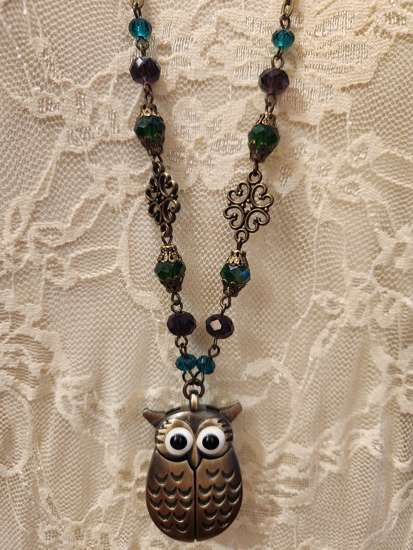 Victorian Style Pocket Watch Necklace | Owl Locket