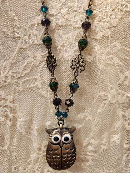 Victorian Style Pocket Watch Necklace | Owl Locket