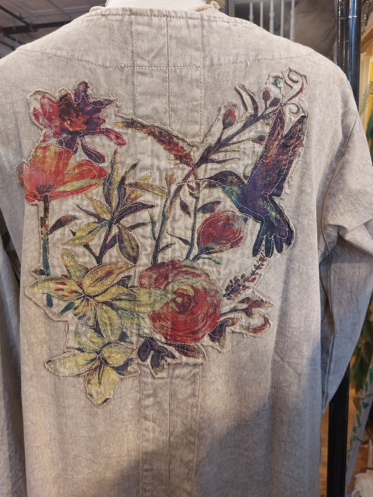 Khaki Asymmetric Jacket w/ Floral appliques