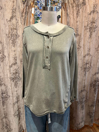 Moss Green Raw Hem Top