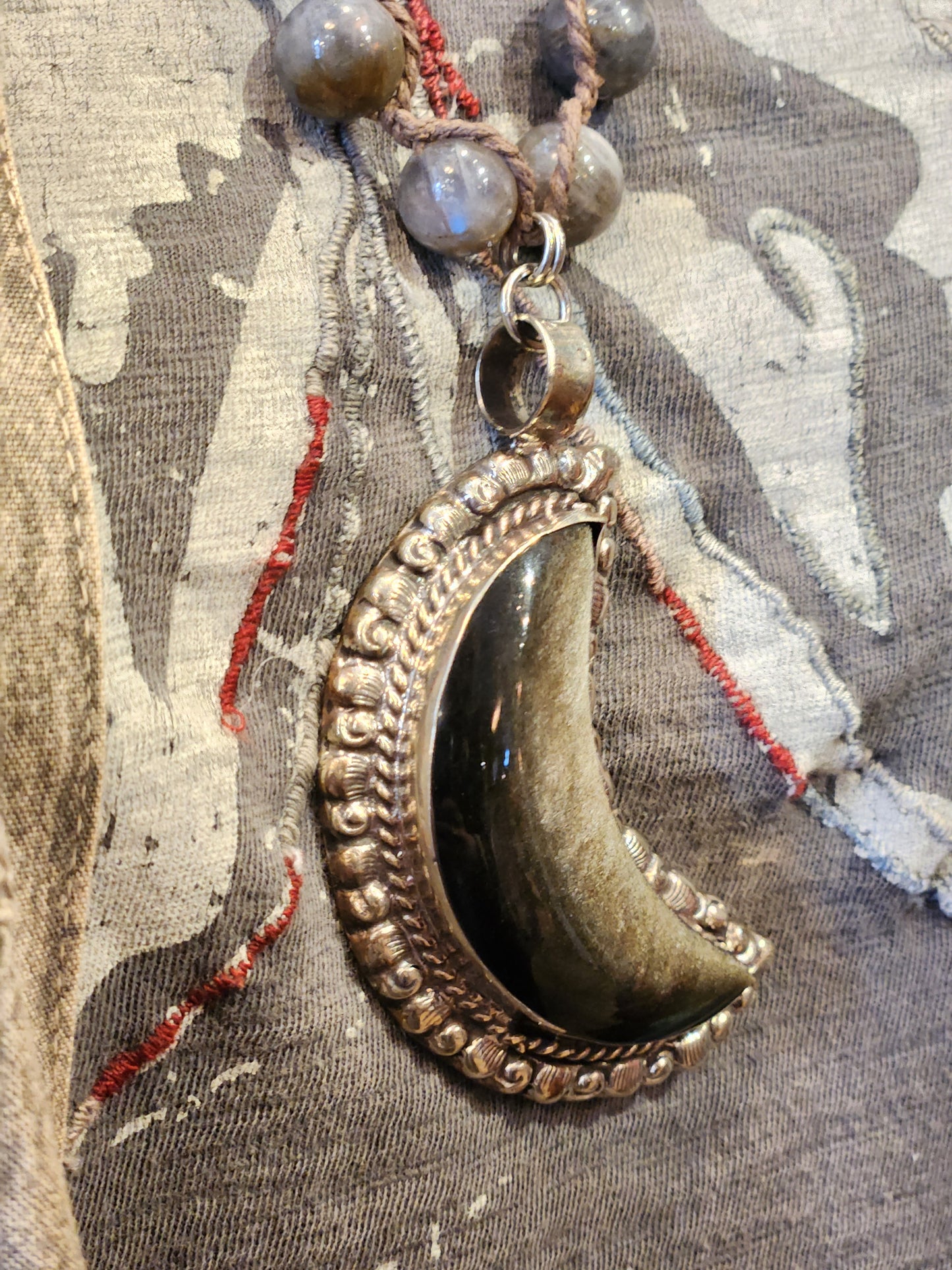 Gold Sheen Obsidian Moon with Labradorite Beaded Necklace