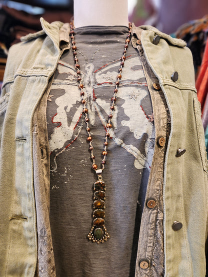 Stacked Jasper Pendant with Beaded Necklace